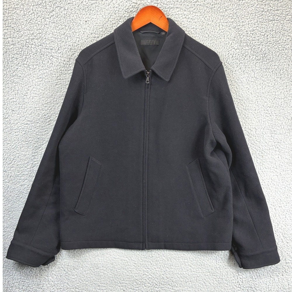Uniqlo Wool Blend Blouson Jacket Mens L Black Full Zip Collared Minimalist